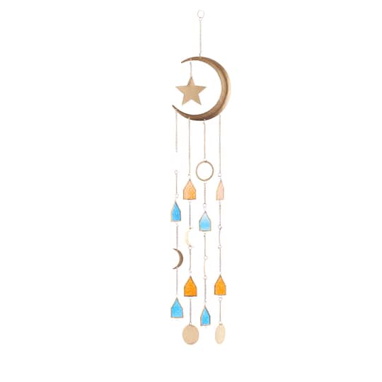 Gold Contemporary Moon and Sun Windchime, 8" x 2" x 42"